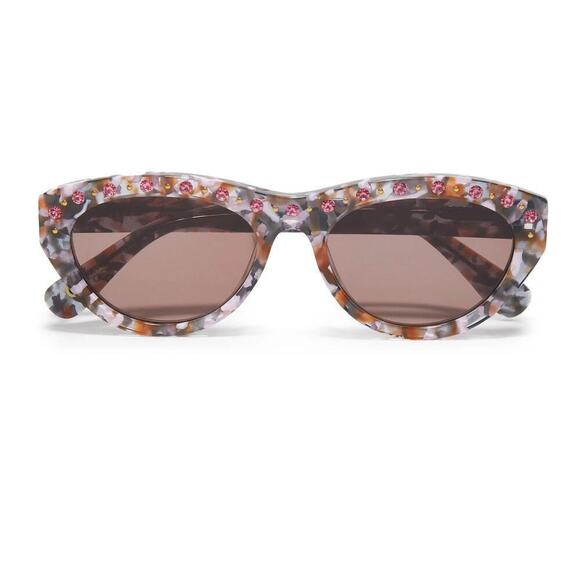 RARE Lele Sadoughi Timeless Acetate 14k gold Plated Pink Crystals UV Sunglasses - Picture 3 of 13